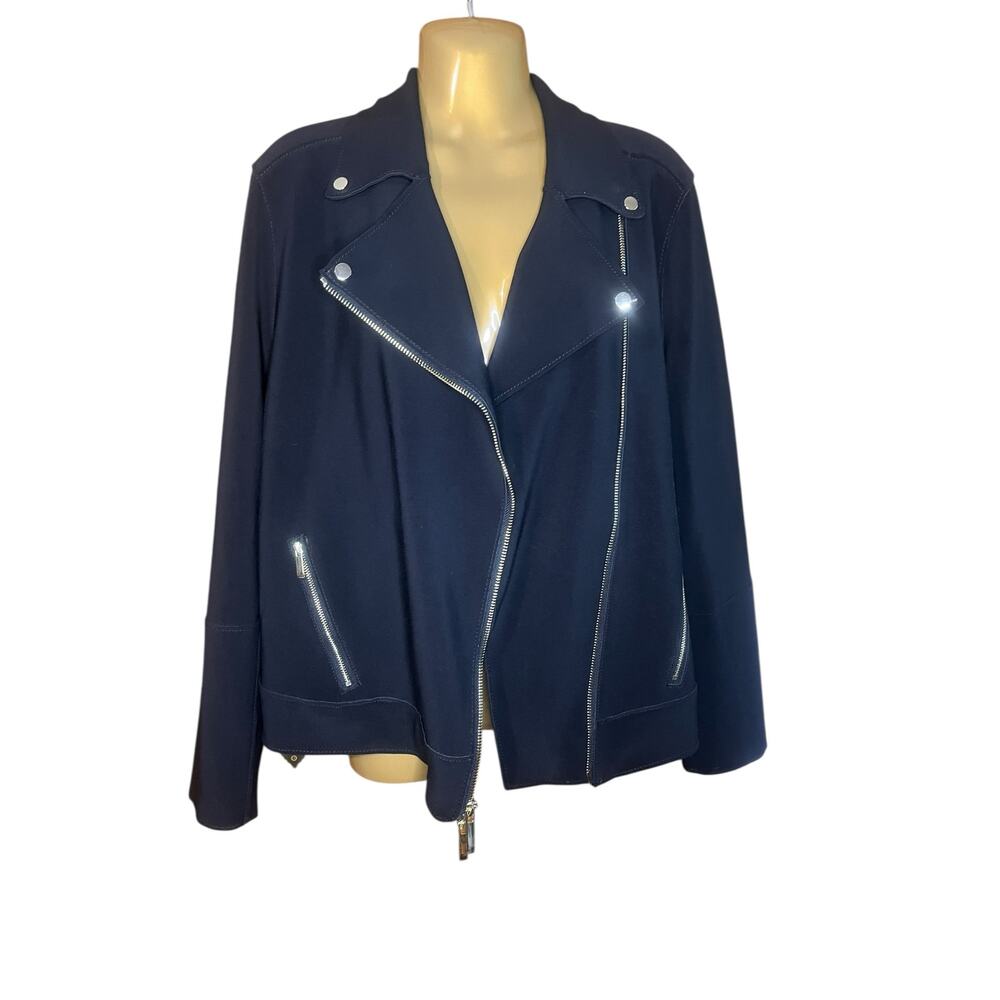 Chico’s Motorcycle Jacket Black Scuba Knit Chico’s Size 1 = US Size 8/10